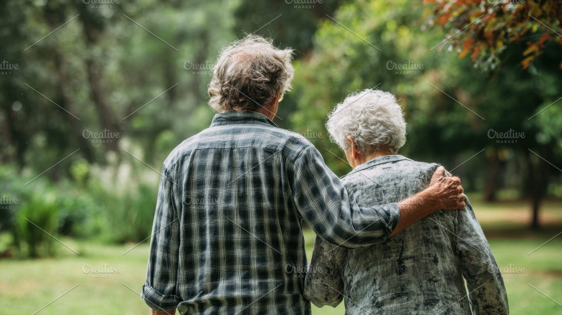 Elderly couple walking in a park, a Photo by Beautiful things