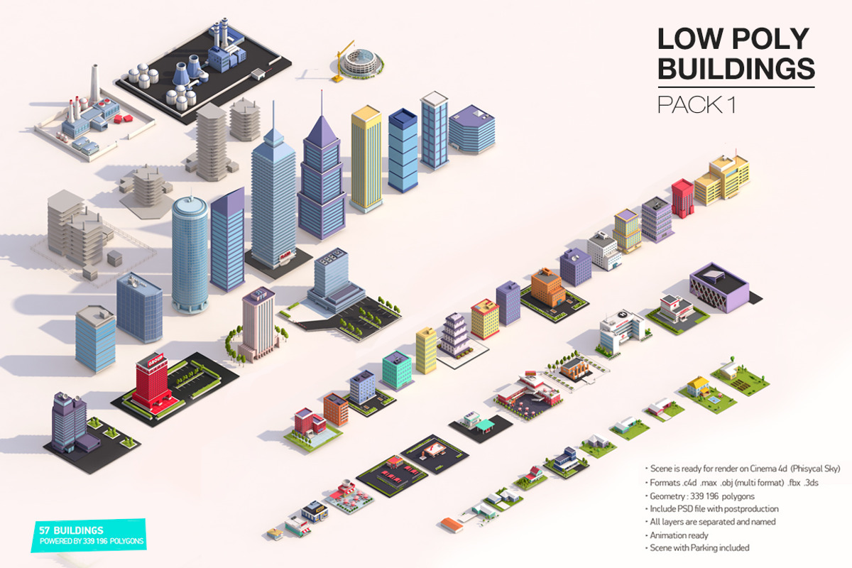 Low Poly Buildings Pack, an Architecture 3D Model by Anton Moek (Photo 1 of 8)