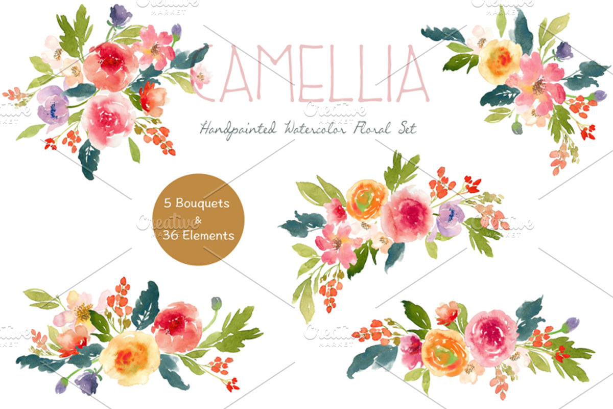 Camillia - Watercolor Floral Set, an Illustration by SmallHouseBigPony (Photo 4 of 6)