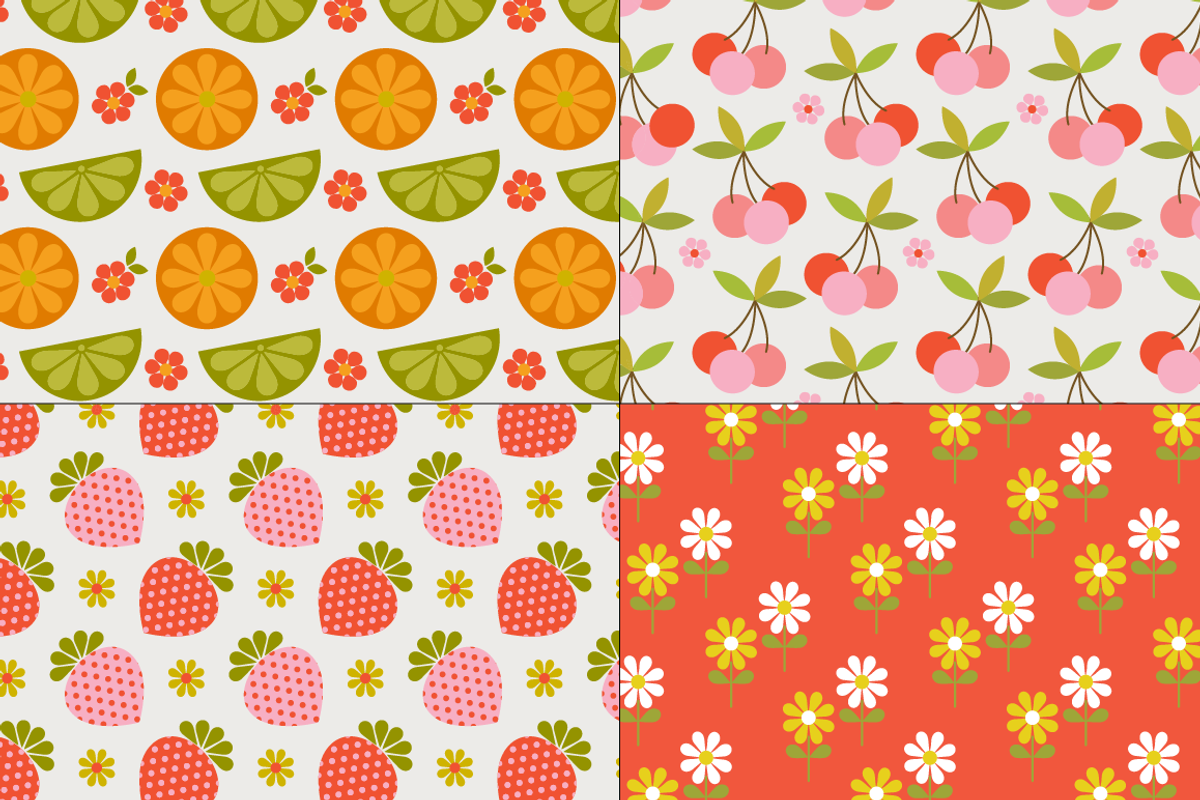 Retro Fruit Flower Patterns preview 6
