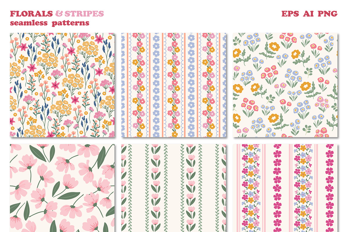 Florals & Stripes Vintage Patterns, a Pattern Graphic by Cozy pattern shop (Photo 4 of 11)