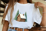 Winter Cabin with Pine Trees Clipart, an Illustration by CrexoraLab (Thumbnail 1 of 5)
