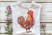 Western Floral Chicken Valentine PNG, an Illustration by CraftArtStudio (Thumbnail 3 of 4)