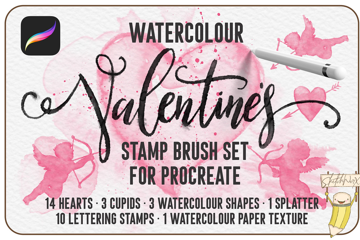 Watercolour Valentines Stamp Set, a Brush Add-On by SketchWerx (Photo 1 of 13)