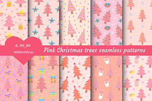 Pink Christmas tree seamless pattern, a Pattern Graphic by JulyGart