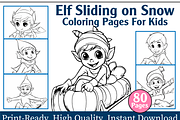 Elf Sliding on Snow Coloring Pages, an Animal Illustration by maggiesar (Thumbnail 1 of 4)