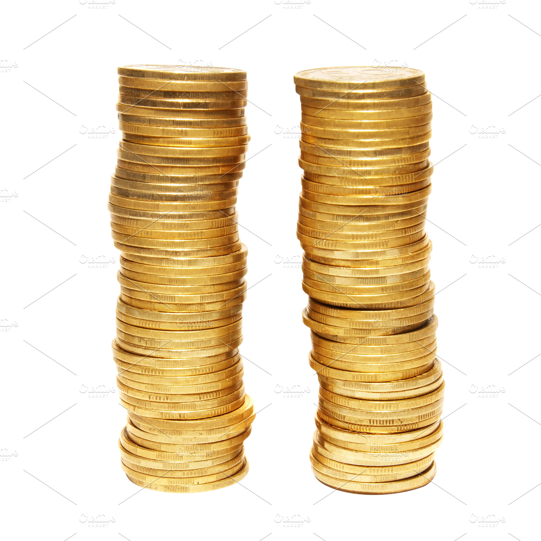 Two towers of gold coins, a Business Photo by Vapi