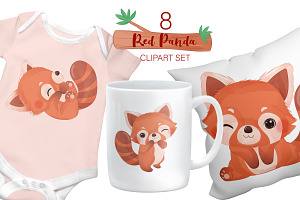 Cute Little Red Panda Clipart Set