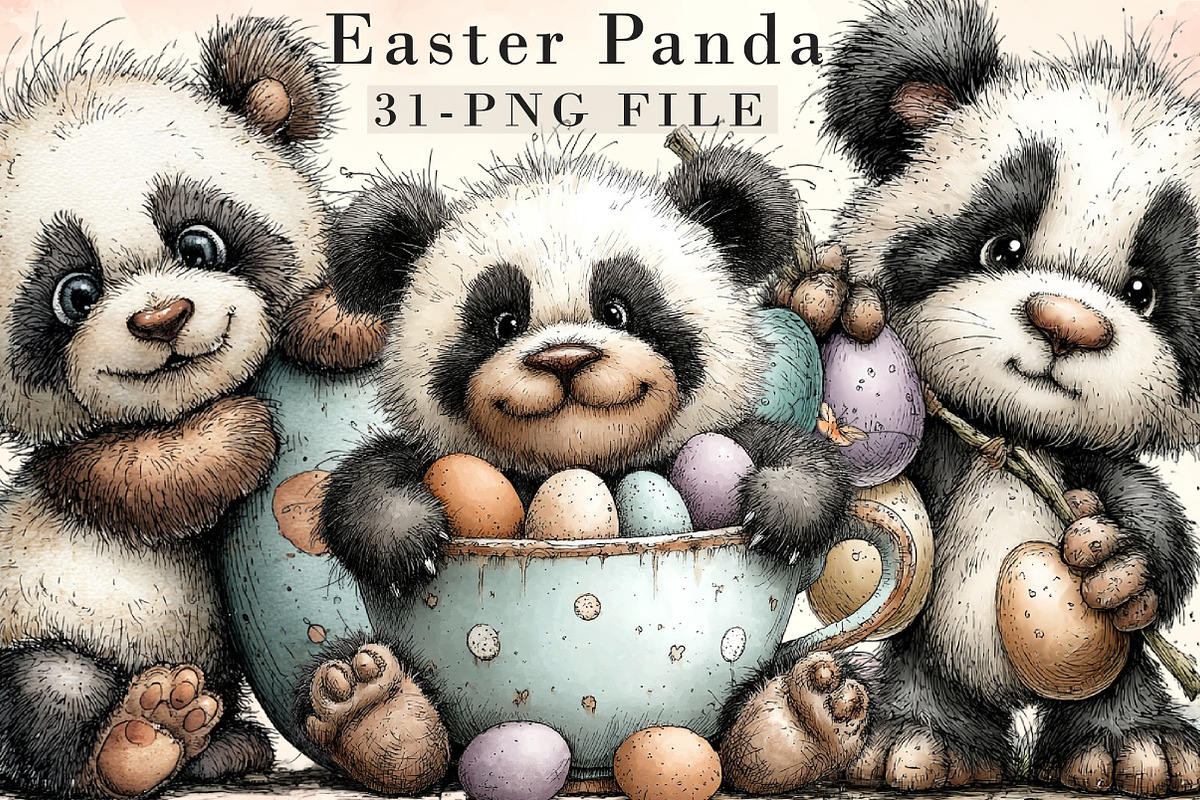 Whimsical Easter Panda Clipart, an Illustration by Libby Wishes (Photo 1 of 8)