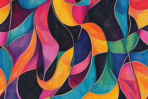Seamless vibrant abstract pattern featuring flowing shapes in bright colors lik, a Pattern Graphic by Textures & Backgrounds