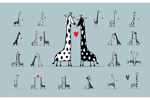 Giraffes Couple In Love, Sketch For