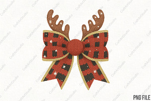 Crochet Reindeer Bow Christmas Bow, an Illustration by CraftArtStudio