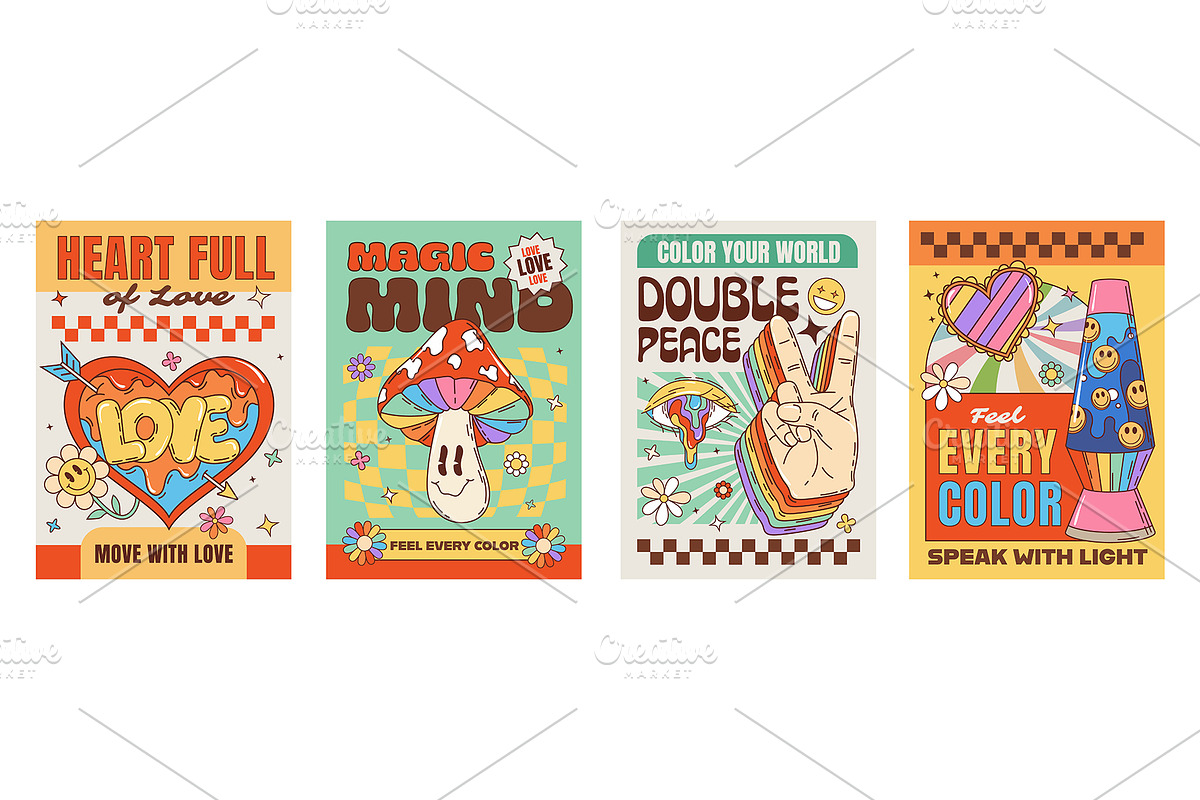 70s groovy hippie characters retro, an Illustration by Buch&Bee (Photo 3 of 3)