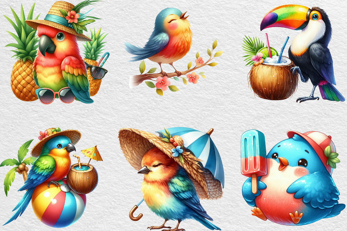 Watercolor Summer Bird Clipart, an Illustration by Black Bird Studio (Photo 4 of 6)