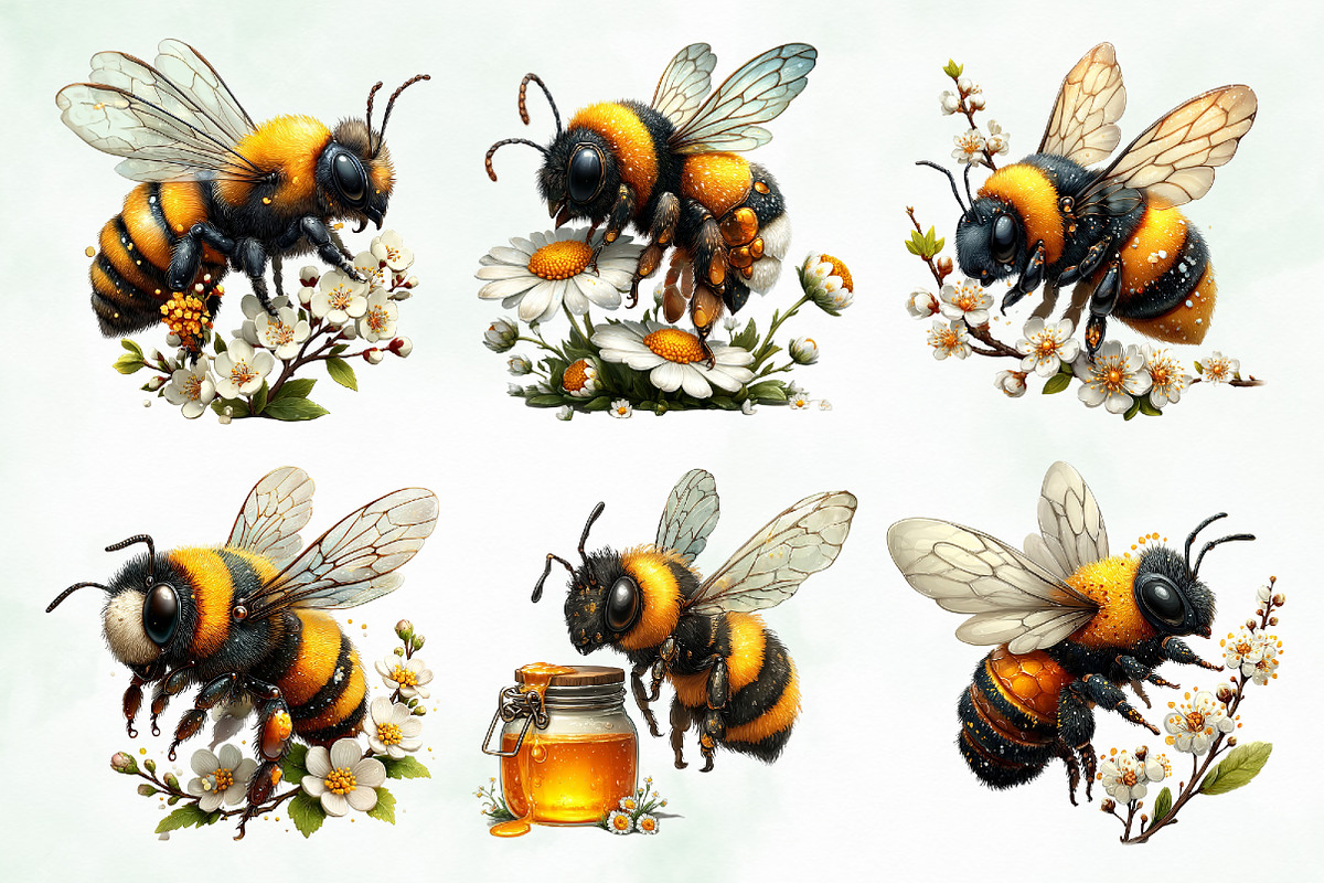 Whimsical Summer Honey Bees Clipart, an Animal Illustration by Creative Art (Photo 3 of 8)