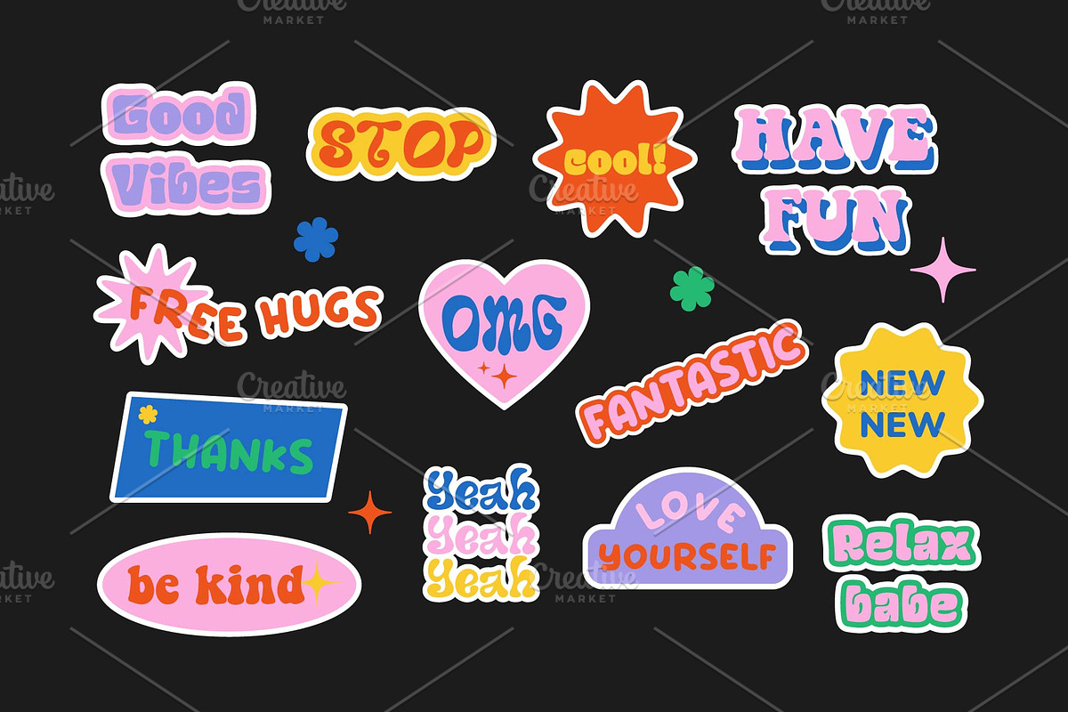 Retro Stickers Pack Elements, a Background Graphic by Abstracto-Create (Photo 4 of 7)