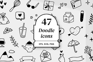 47 black and white doodle icons