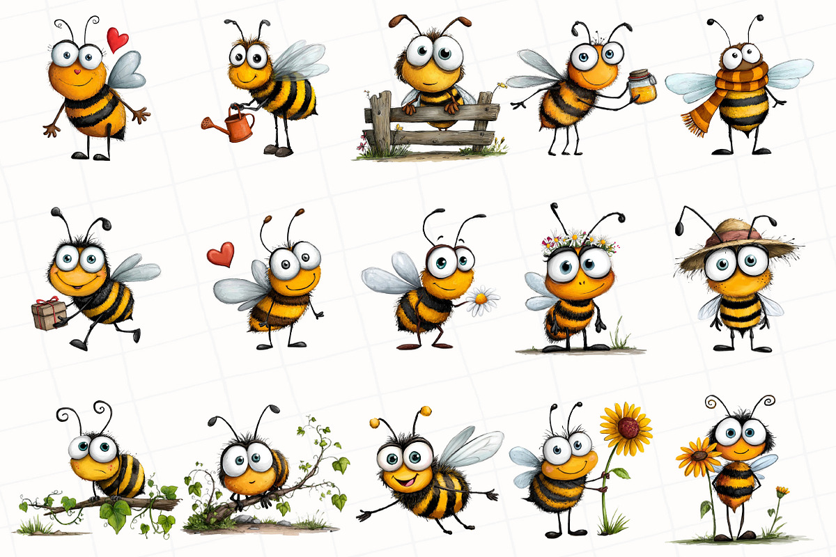 Quirky Funny Bee Clipart, an Illustration by OK Design (Photo 3 of 6)
