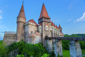 Corvin castle in romania containing medieval, old, and overcast