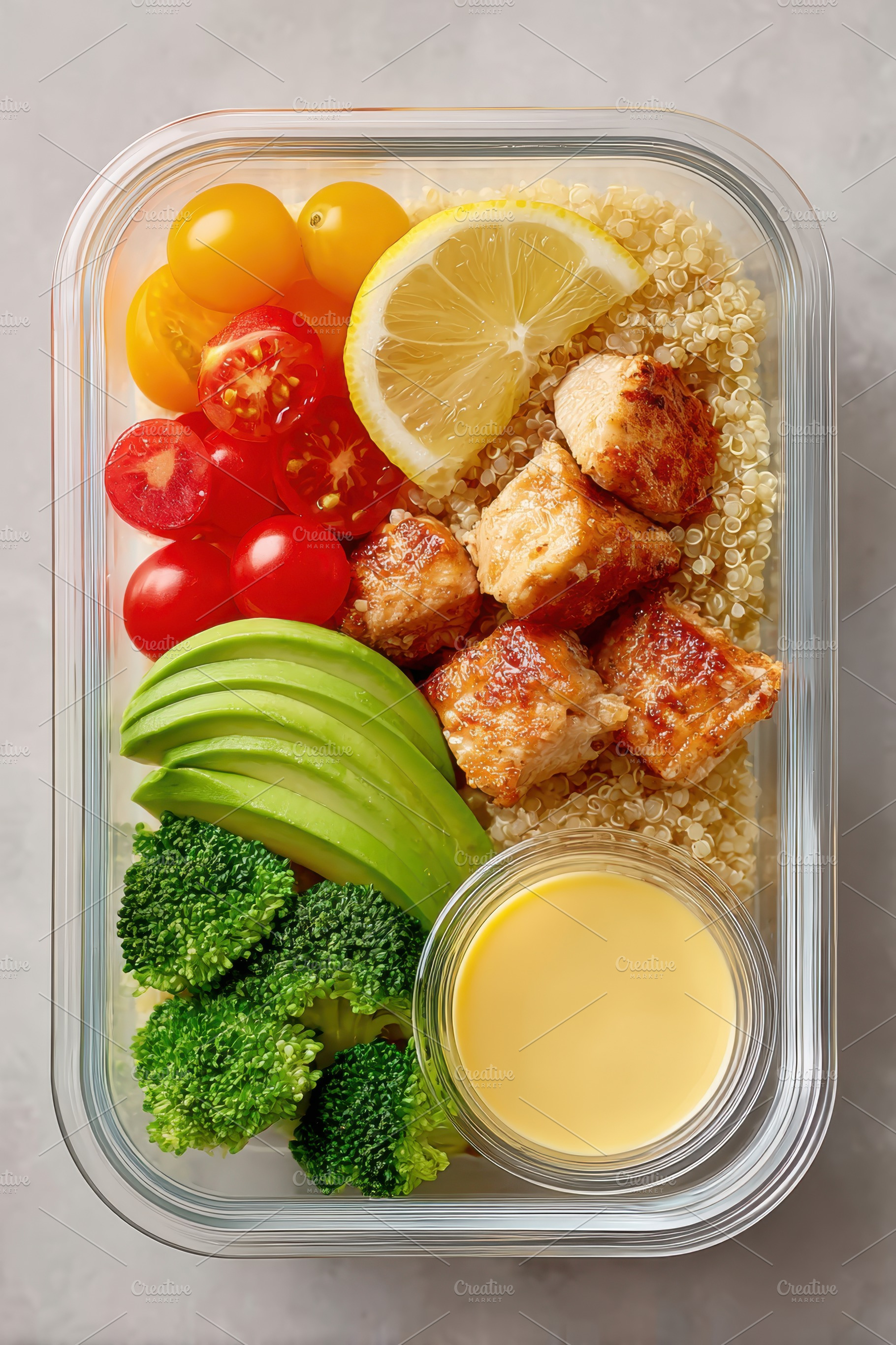 Healthy meal prep with quinoa and grilled chicken, a Food & Drink Photo by AlyaAnd
