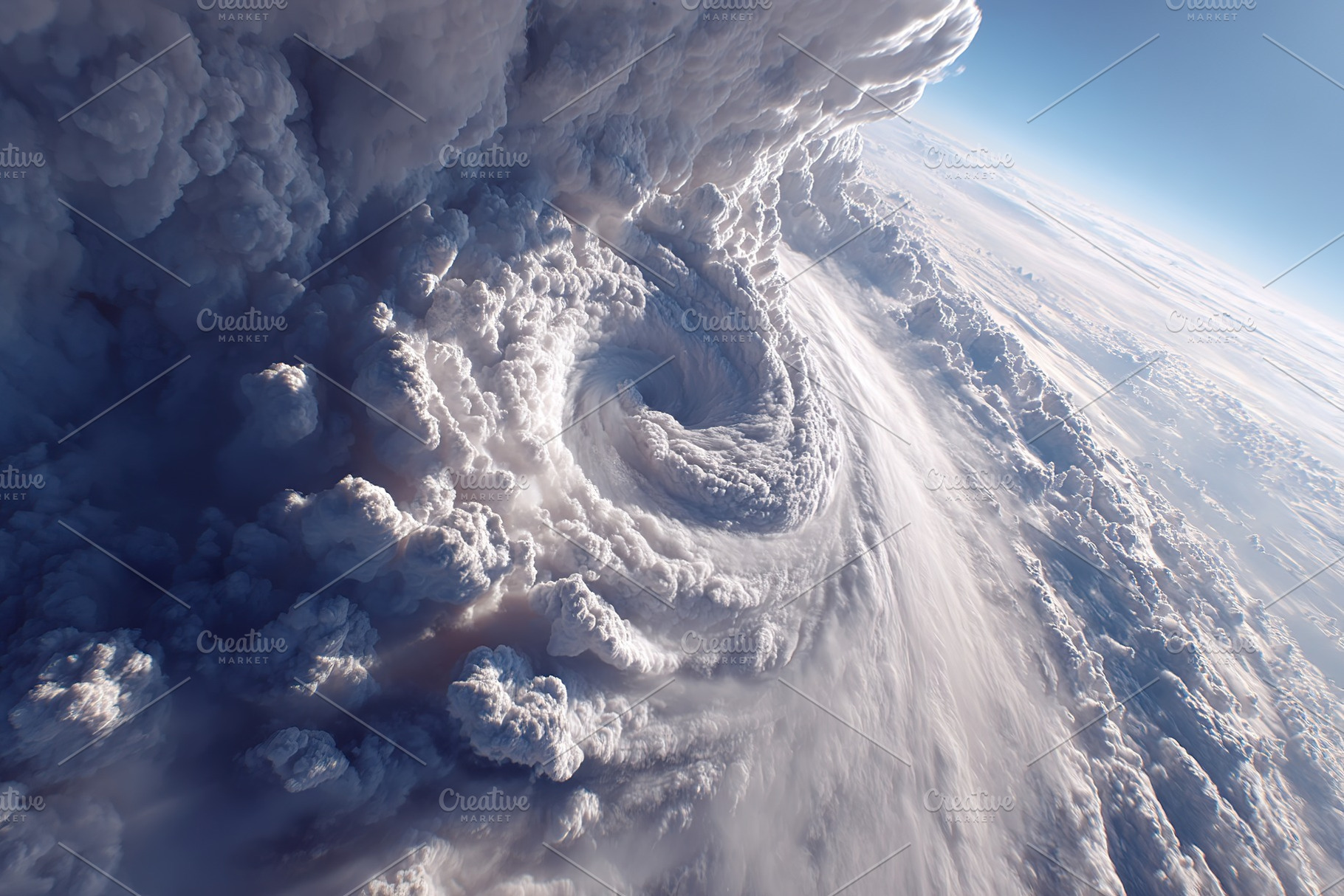 Majestic swirling cloud formation from above in a clear blue sky, a Nature Photo by AlyaAnd
