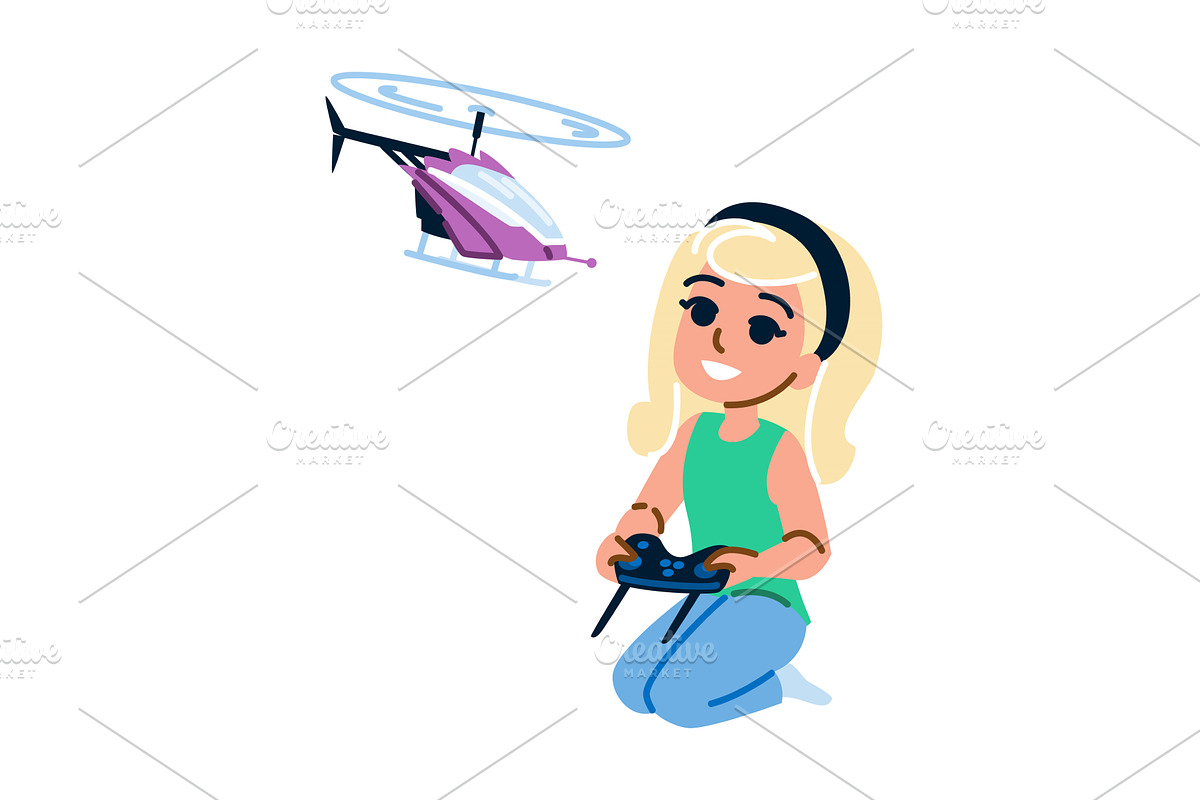 Girl piloting drone helicopter using, a Person Illustration by pikepicture