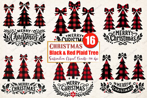 Black & Red Plaid Christmas Tree PNG