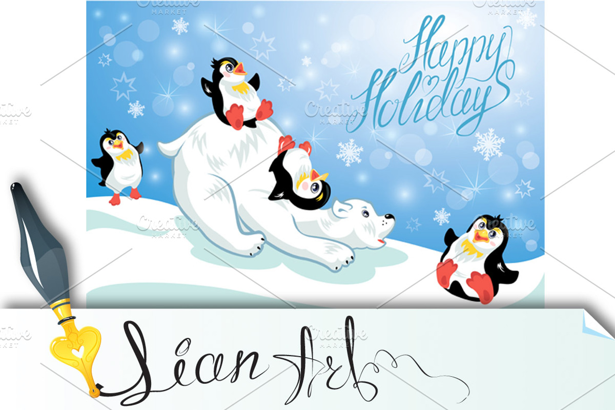 Card with penguins and polar bear, a Card Template by Lian-art