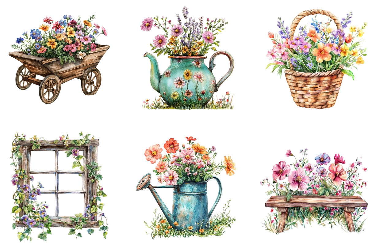 Watercolor Rustic Spring Clipart, an Illustration by Designking (Photo 3 of 5)