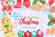 Very Merry Christmas Watercolor Kit, a Decorative Illustration by Sunshine Art Shop (Thumbnail 1 of 8)