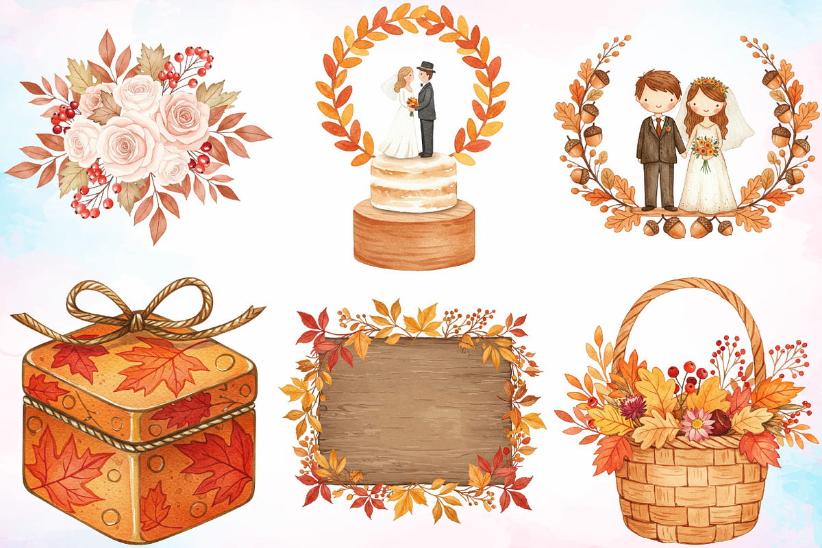 Watercolor Autumn Wedding Clipart, a Seasonal Illustration by Canvas Craft (Photo 5 of 8)