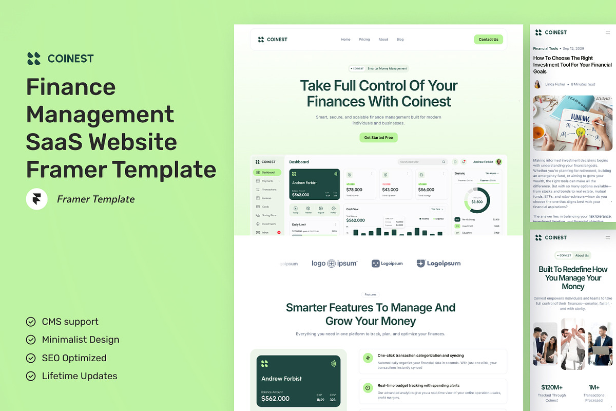 Coinest Finance SaaS Website Framer, a Websites & App Template by peterdraw (Photo 1 of 5)