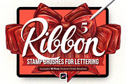 5 Ribbon Procreate Stamp Brushes, a Brush Add-On by Riveros Illustration (Thumbnail 1 of 12)