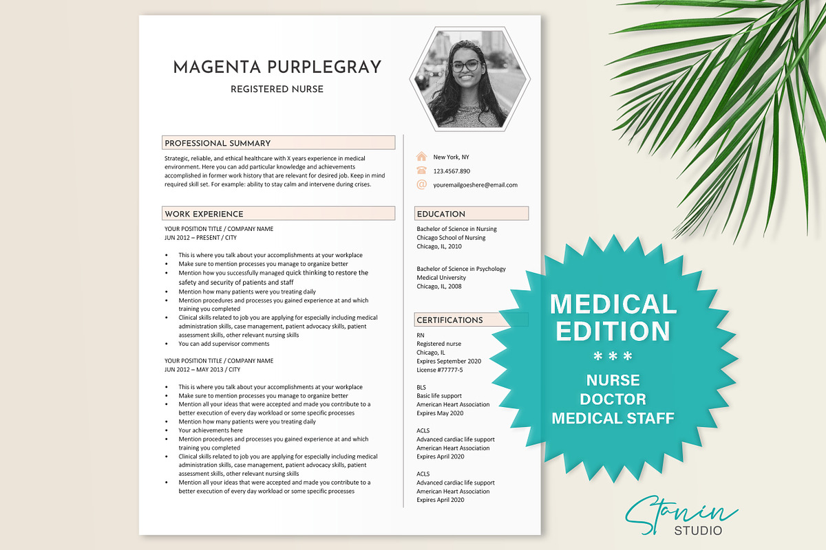 Medical Resume Template Word, a Resume Template by Stanin Studio (Photo 1 of 10)