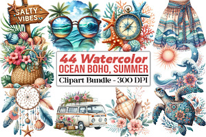 OCEAN Boho, Summer Clipart, an Illustration by DreamCafeArt