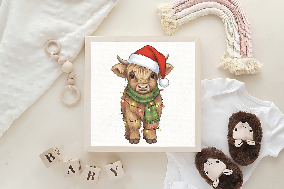 Christmas Lights Highland Cow PNG, an Illustration by CraftArtStudio (Photo 4 of 4)