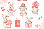 Christmas bunnies watercolor, an Animal Illustration by Marina Ermakova (Thumbnail 2 of 13)