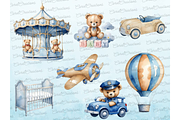 Watercolor Teddy bear clipart Blue, a Decorative Illustration by Coral Beauty (Thumbnail 4 of 4)