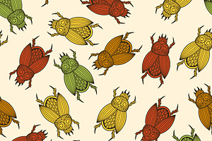 Vector Seamless Pattern With Scarab