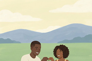 Happy Black Couple Enjoying Picnic, an Illustration by Virgo Studio
