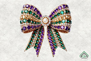 Mardi Gras Rhinestone Bow PNG, an Illustration by Craft Nest