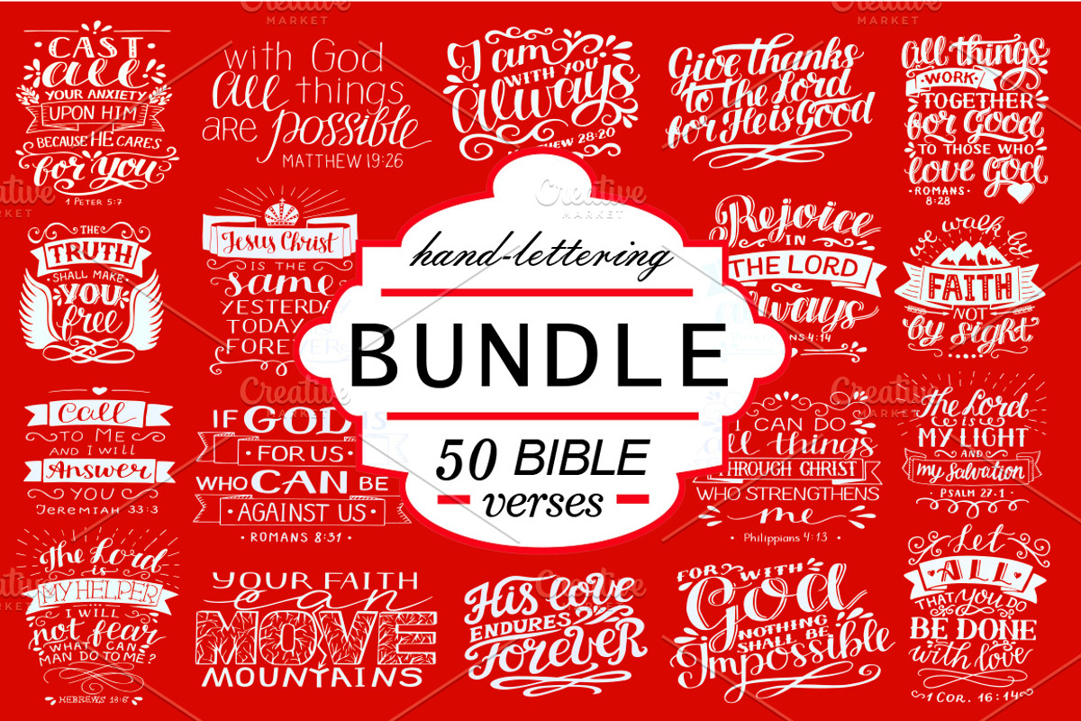 BUNDLE 50 BIBLE VERSES, an Illustration by Ola-la-la (Photo 1 of 10)