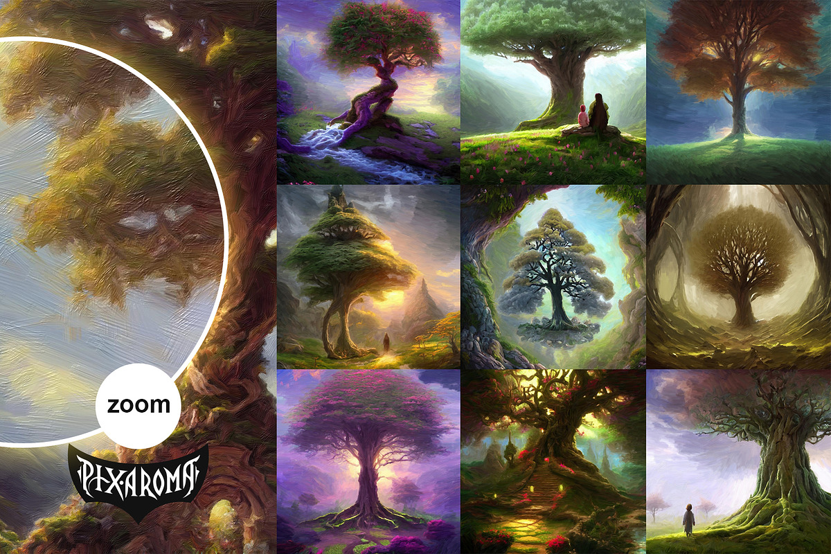 100 Fantasy Trees - Oil Painting Art, an Illustration by pixaroma (Photo 7 of 18)