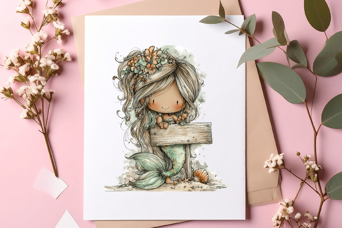 Whimsical summer mermaid clipart, an Illustration by SinaCreation (Photo 9 of 11)