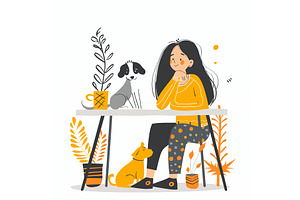 Young woman sitting table lost, an Animal Illustration by Vectorstockersland