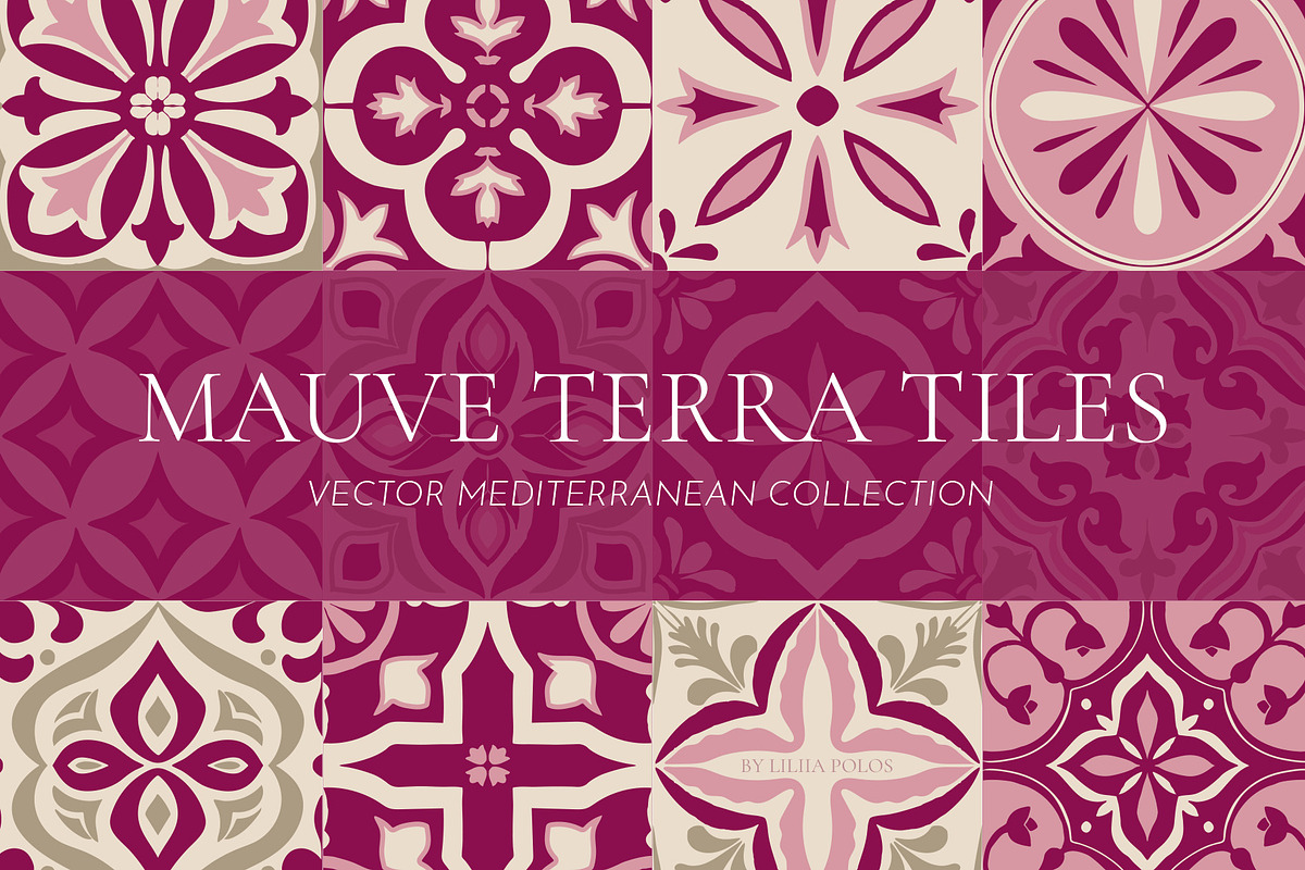 Mauve Tiles Vector Collection, a Decorative Illustration by Liliia Polos Illustration (Photo 1 of 8)