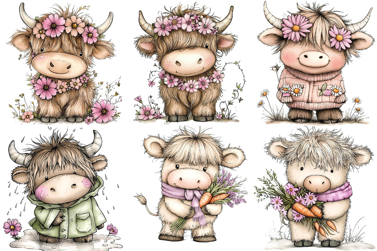 Whimsical Easter Highland Cow Clipar, an Illustration by DreamPrint404 (Photo 5 of 6)