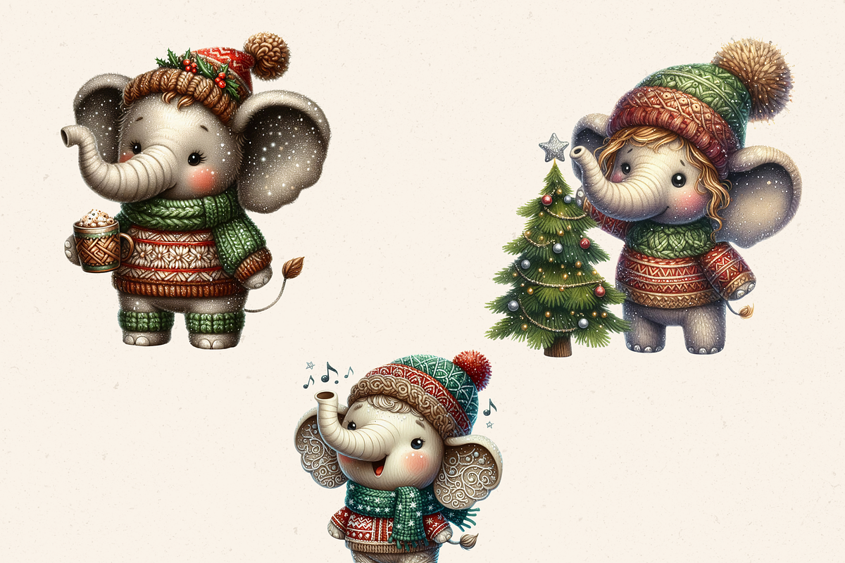 CHRISTMAS ELEPHANT CLIPART PACK, a Seasonal Illustration by Daring Digies (Photo 5 of 9)