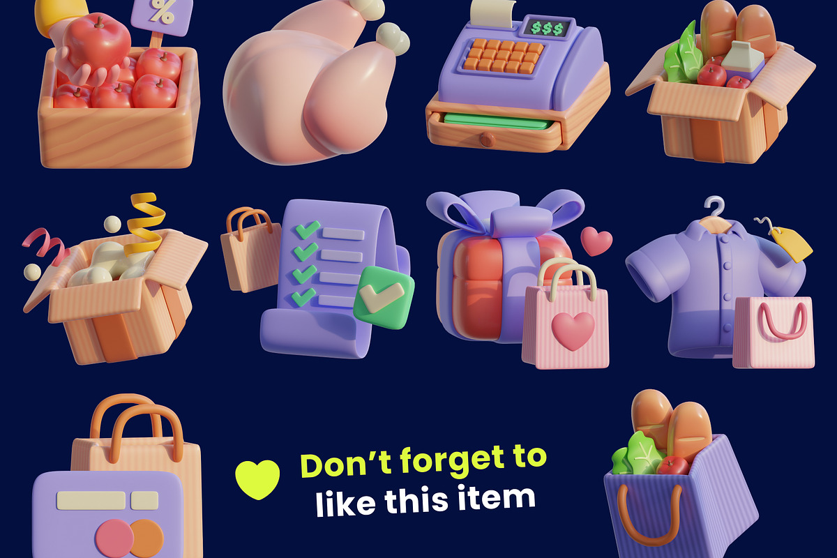 Shopping & Grocery 3D Icon Pack, a Food & Drink 3D Model by orenjidesign (Photo 8 of 8)
