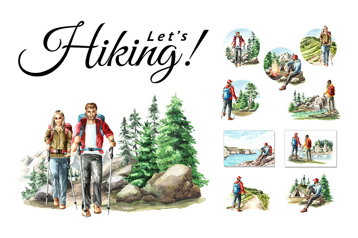 Let's Hiking! Watercolor set, a Person Illustration by Daria Ustiugova (Photo 1 of 13)